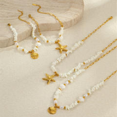 Beach Ocean Style Shell Necklace Starfish Shell Pendant stainless steel necklace bracelet suit
