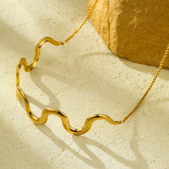 Simple wave shape stainless steel choker necklace bangle suit