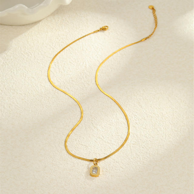 Light Luxury Colorful Zircon Pendant stainless Steel Necklace