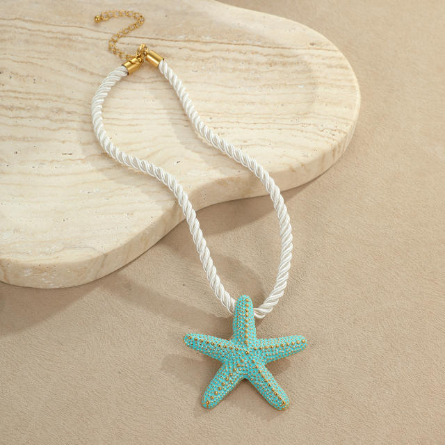 Ocean Style Vacation Exaggerated Colorful Starfish Stainless Steel Necklace thick rope choker necklace