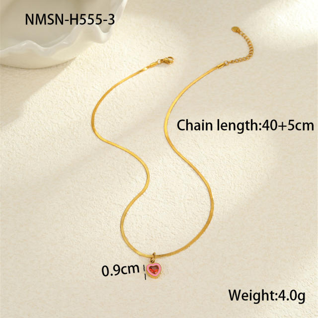 Light Luxury Colorful Zircon Pendant stainless Steel Necklace