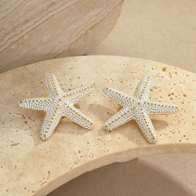 Ocean Style Vacation Exaggerated Colorful Starfish Stainless Steel Necklace thick rope choker necklace