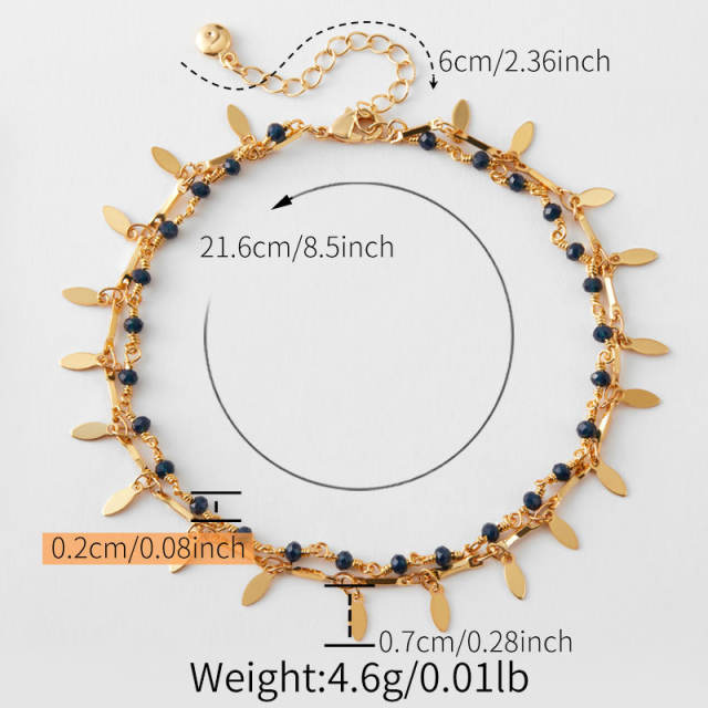 Bohemian copper plated 18K real gold water drop design small fresh anklet