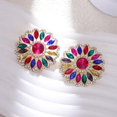Rhinestone Sunflower Earrings European Exaggerated Design Alloy Earrings