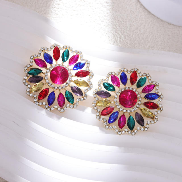 Rhinestone Sunflower Earrings European Exaggerated Design Alloy Earrings