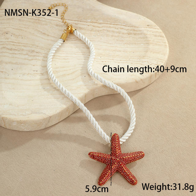 Ocean Style Vacation Exaggerated Colorful Starfish Stainless Steel Necklace thick rope choker necklace