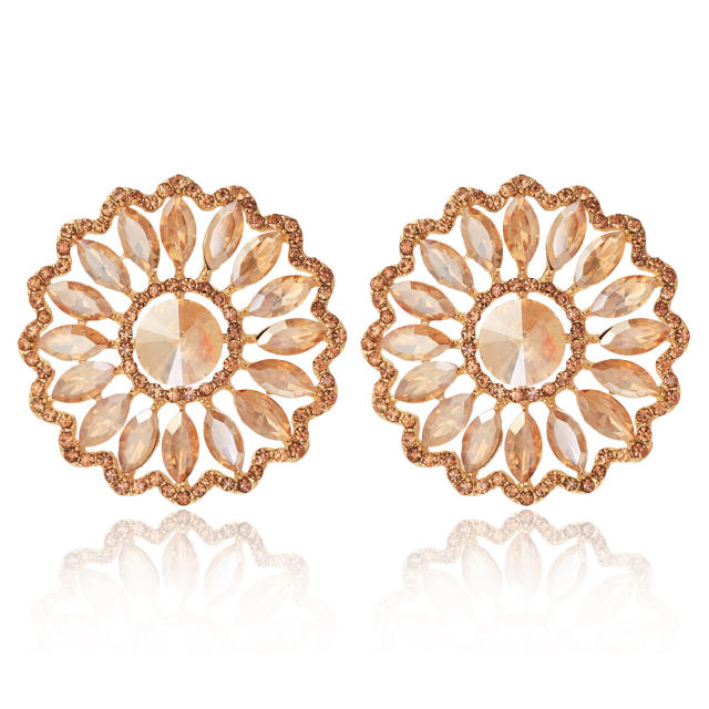 Rhinestone Sunflower Earrings European Exaggerated Design Alloy Earrings