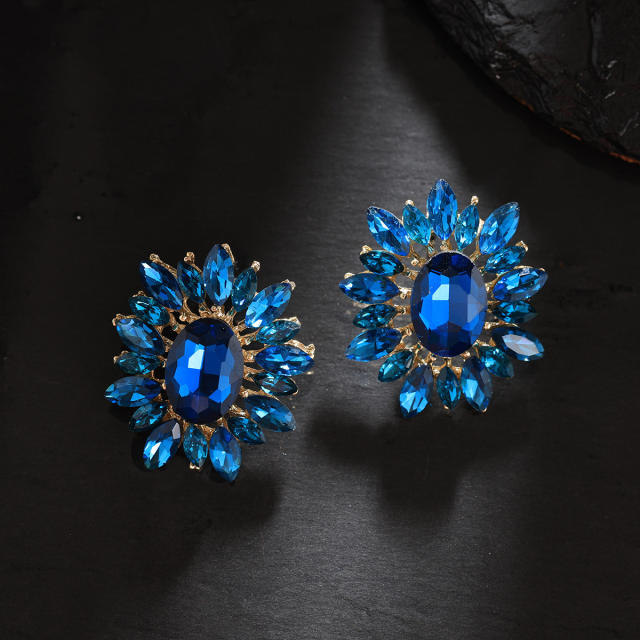 Korean Style Fashionable Flower Earrings Colorful glass crystal statement earrings