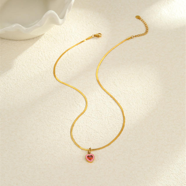 Light Luxury Colorful Zircon Pendant stainless Steel Necklace
