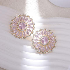 Rhinestone Sunflower Earrings European Exaggerated Design Alloy Earrings