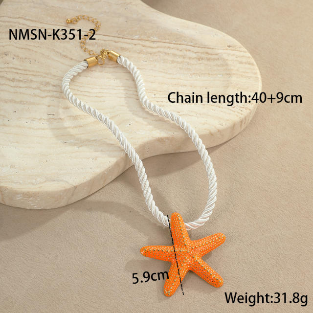 Ocean Style Vacation Exaggerated Colorful Starfish Stainless Steel Necklace thick rope choker necklace