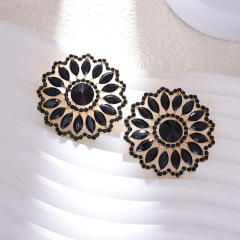 Rhinestone Sunflower Earrings European Exaggerated Design Alloy Earrings