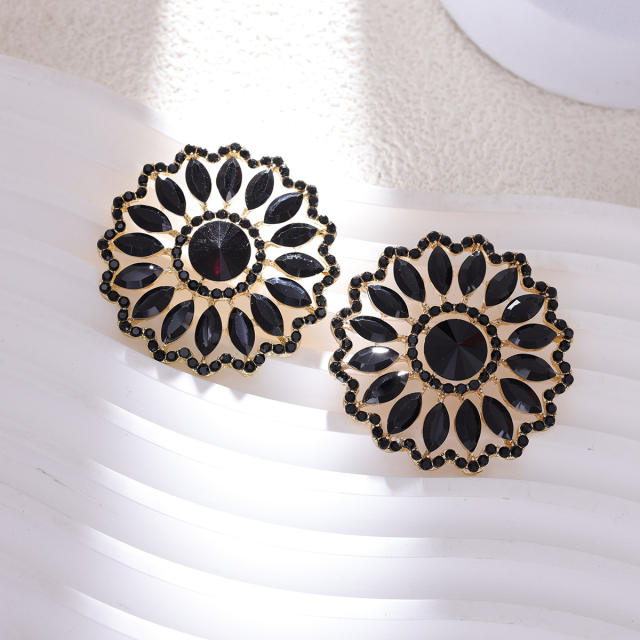 Rhinestone Sunflower Earrings European Exaggerated Design Alloy Earrings
