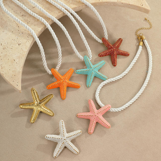 Ocean Style Vacation Exaggerated Colorful Starfish Stainless Steel Necklace thick rope choker necklace