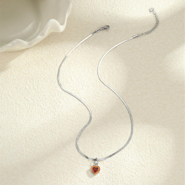 Minimalist Style Summer Stainless Steel Necklace Inlaid with Colorful Zircon