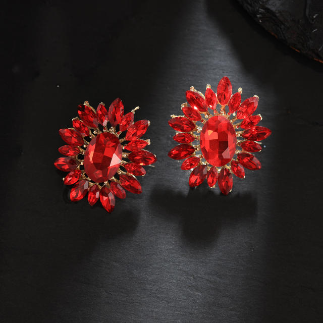 Korean Style Fashionable Flower Earrings Colorful glass crystal statement earrings