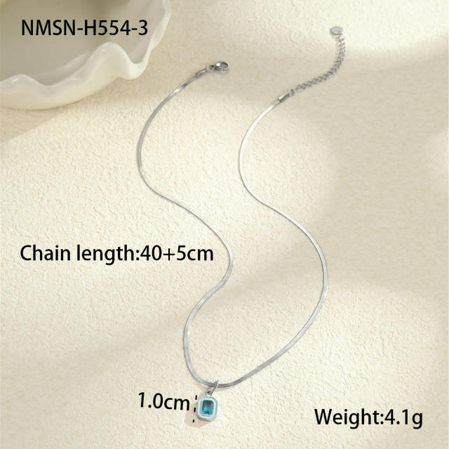 Minimalist Style Summer Stainless Steel Necklace Inlaid with Colorful Zircon