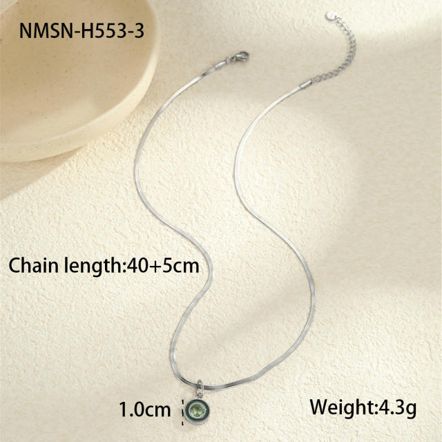 Minimalist Style Summer Stainless Steel Necklace Inlaid with Colorful Zircon