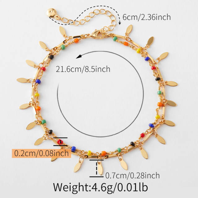 Bohemian copper plated 18K real gold water drop design small fresh anklet