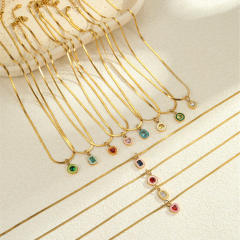 Light Luxury Colorful Zircon Pendant stainless Steel Necklace