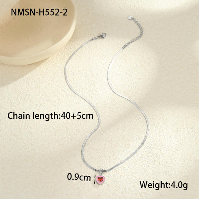 Minimalist Style Summer Stainless Steel Necklace Inlaid with Colorful Zircon
