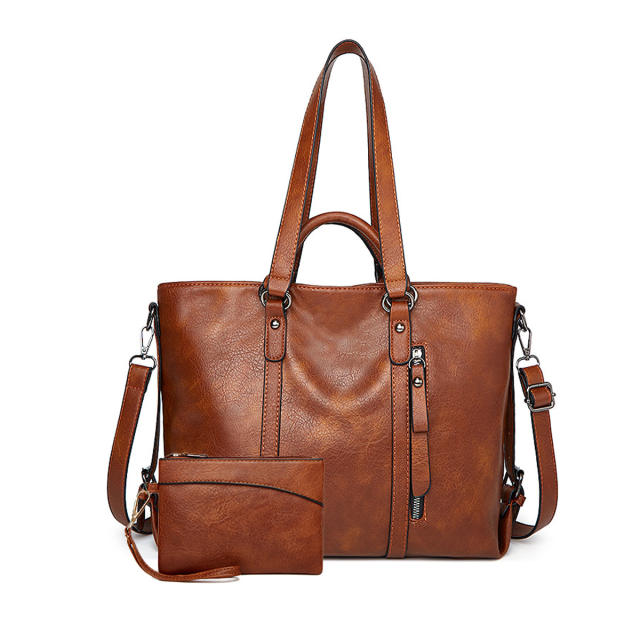 Large Capacity European American Style Oil Wax Leather Tote bag suit