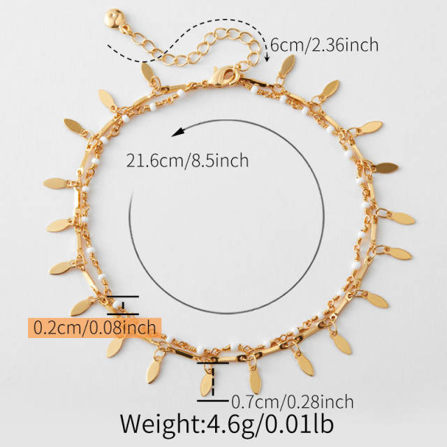 Bohemian copper plated 18K real gold water drop design small fresh anklet