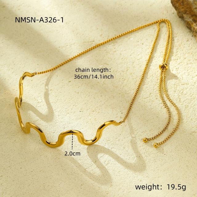 Simple wave shape stainless steel choker necklace bangle suit