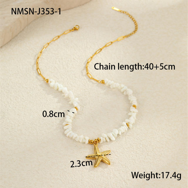 Beach Ocean Style Shell Necklace Starfish Shell Pendant stainless steel necklace bracelet suit