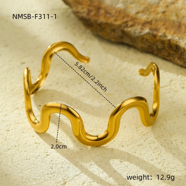 Simple wave shape stainless steel choker necklace bangle suit