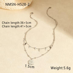 Double-Layer Stacked stainless Steel Necklace Cross tasssel Star Round pendant necklace