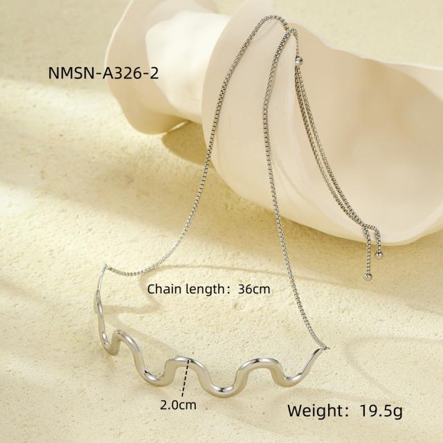 Simple wave shape stainless steel choker necklace bangle suit