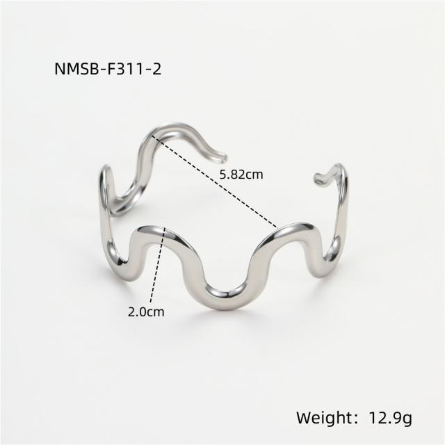 Simple wave shape stainless steel choker necklace bangle suit