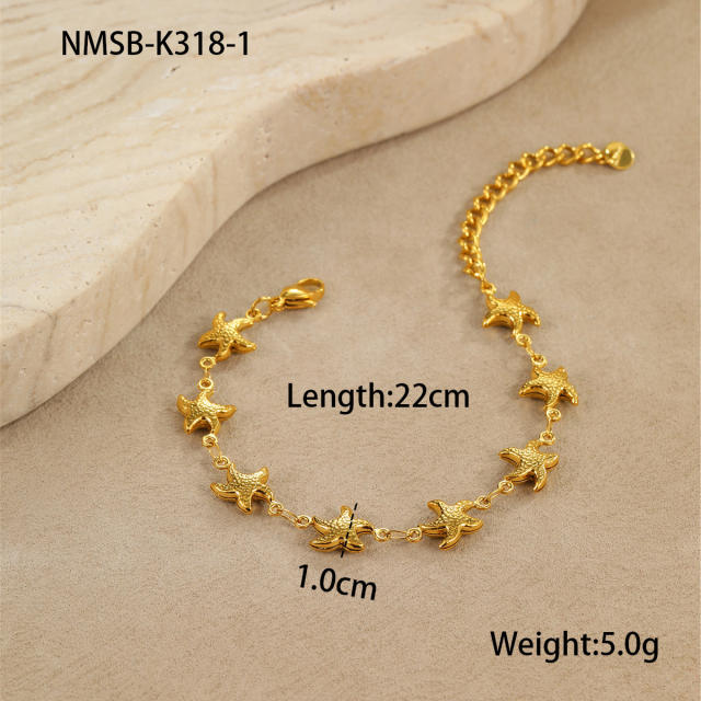 Hot Selling Ocean Style Stainless Steel Bracelet Hollow Starfish Shell Heart hand jewelry