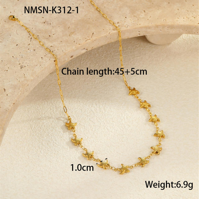 Marine Style Stainless Steel Hollow Starfish Shell Necklace Plated 18K Gold necklace