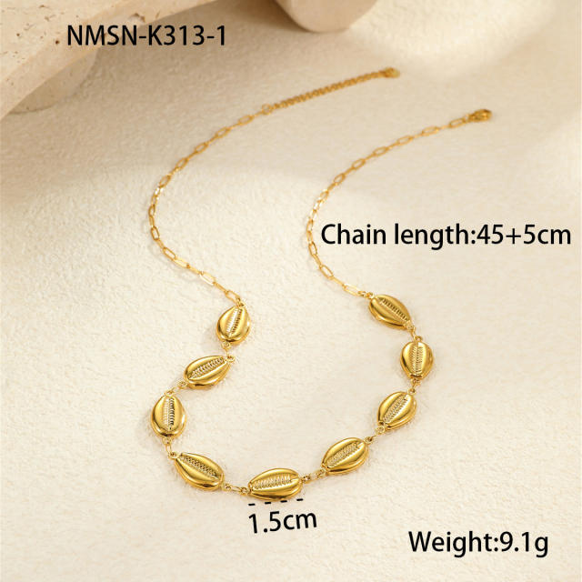 Marine Style Stainless Steel Hollow Starfish Shell Necklace Plated 18K Gold necklace