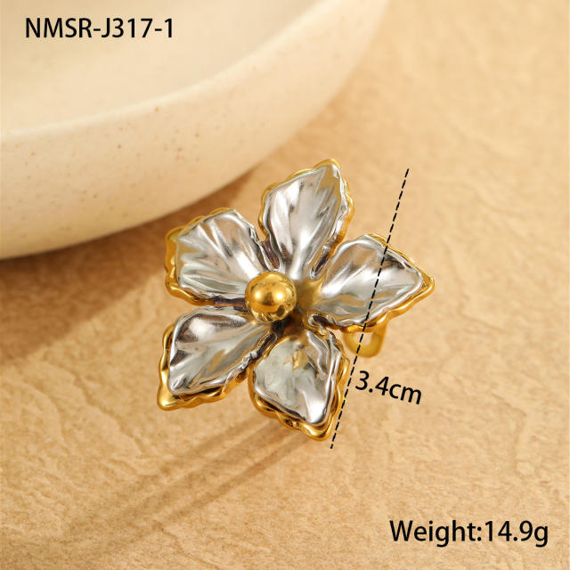Hot sale two tone flower series hollow out stainless steel earrings necklace suit