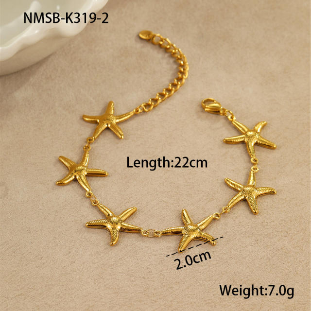 Hot Selling Ocean Style Stainless Steel Bracelet Hollow Starfish Shell Heart hand jewelry