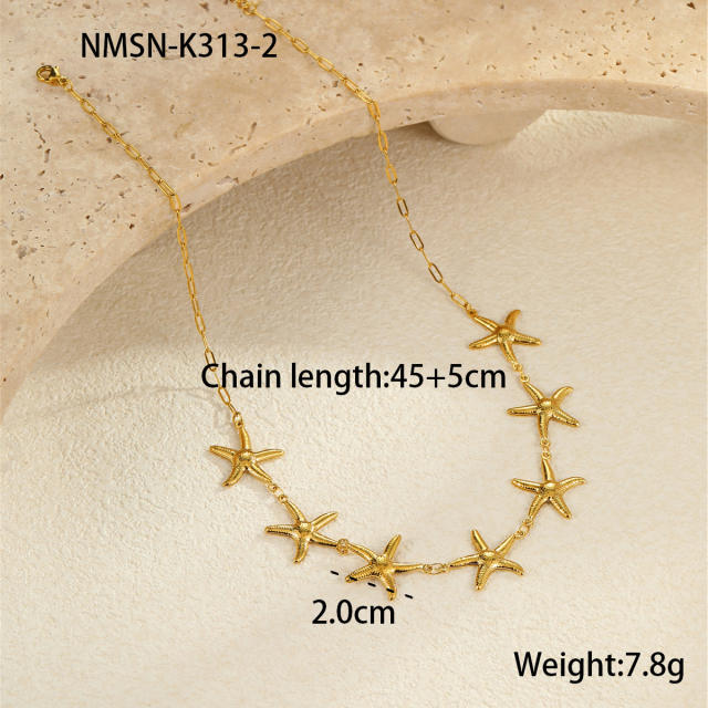 Marine Style Stainless Steel Hollow Starfish Shell Necklace Plated 18K Gold necklace