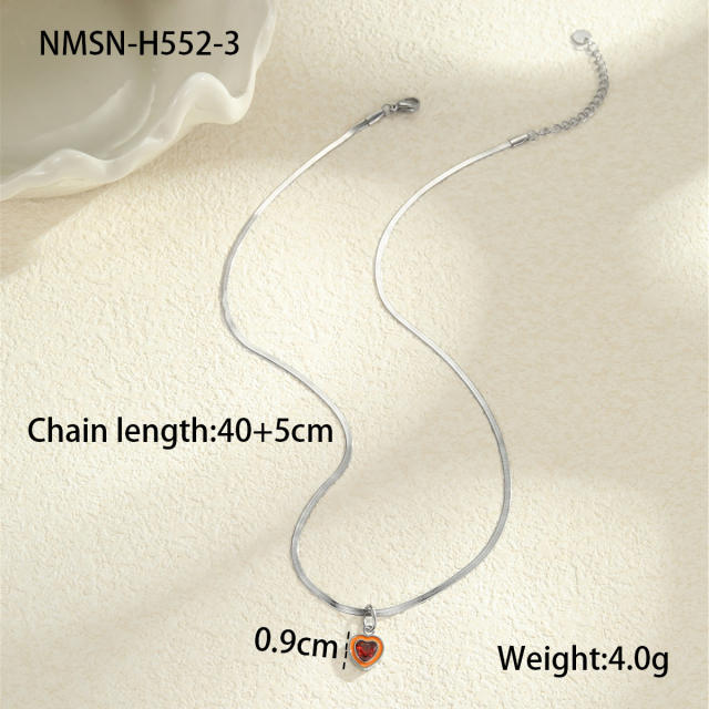 Minimalist Style Summer Stainless Steel Necklace Inlaid with Colorful Zircon