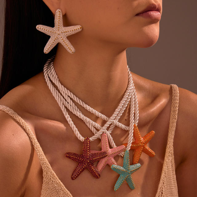 Ocean Style Vacation Exaggerated Colorful Starfish Stainless Steel Necklace thick rope choker necklace