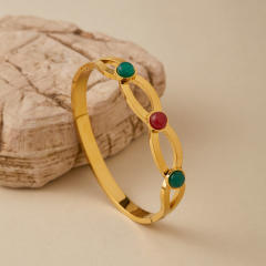 Vintage natural stone turquoise stone inlaid stainless steel bangle bracelet
