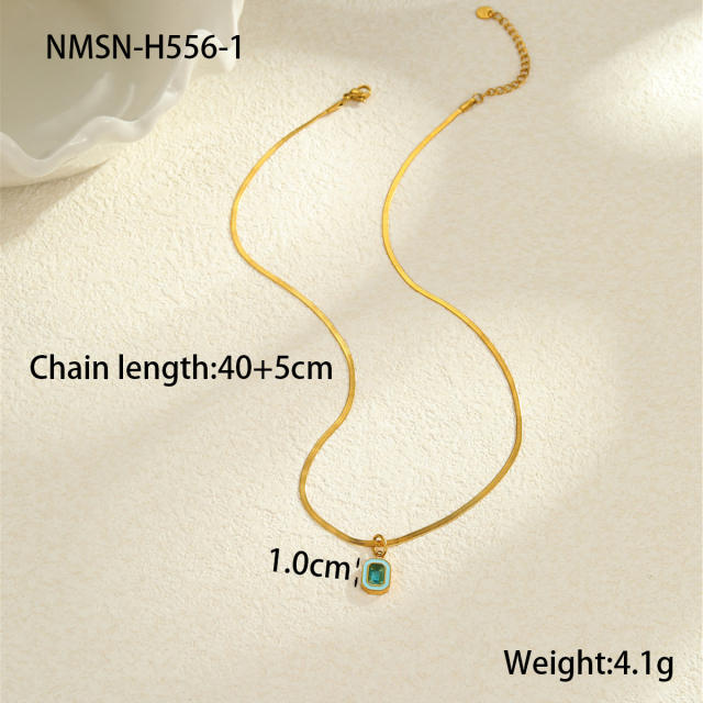 Light Luxury Colorful Zircon Pendant stainless Steel Necklace