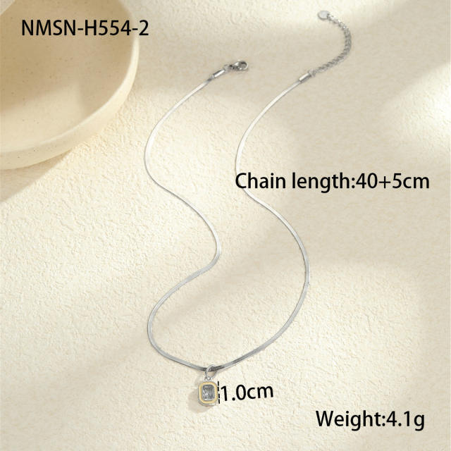Minimalist Style Summer Stainless Steel Necklace Inlaid with Colorful Zircon