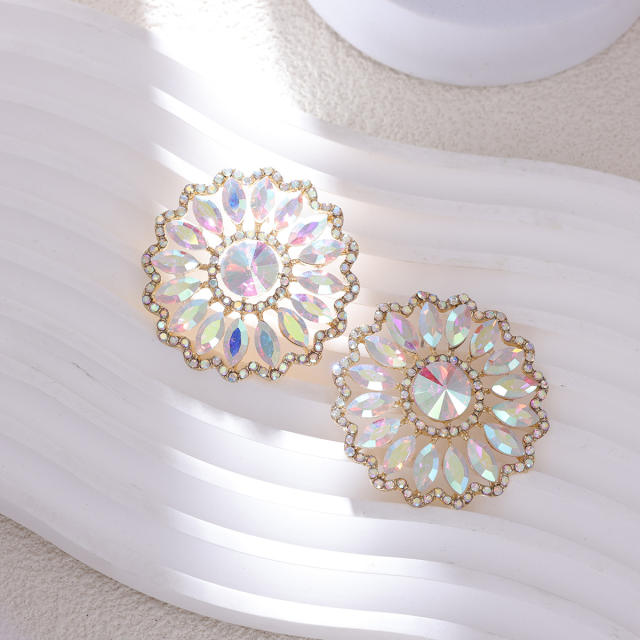 Rhinestone Sunflower Earrings European Exaggerated Design Alloy Earrings