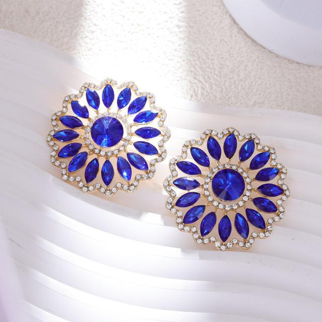 Rhinestone Sunflower Earrings European Exaggerated Design Alloy Earrings