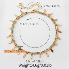 Bohemian copper plated 18K real gold water drop design small fresh anklet