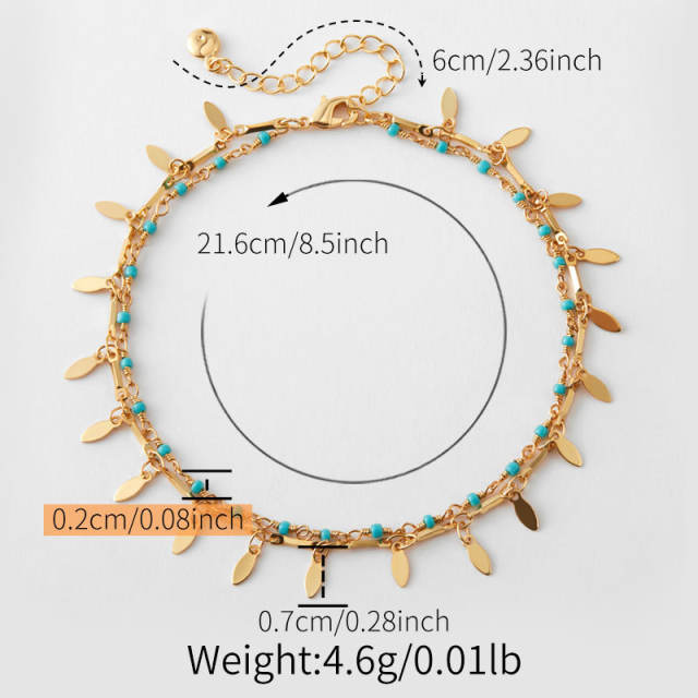 Bohemian copper plated 18K real gold water drop design small fresh anklet