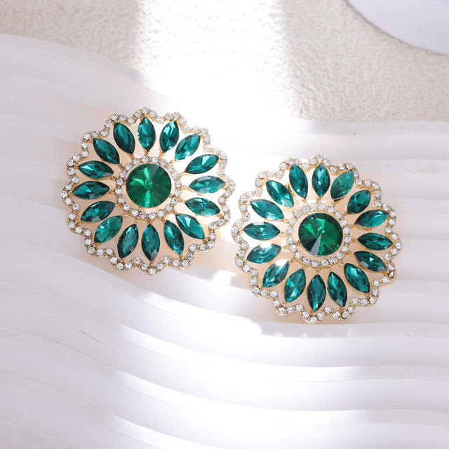 Rhinestone Sunflower Earrings European Exaggerated Design Alloy Earrings