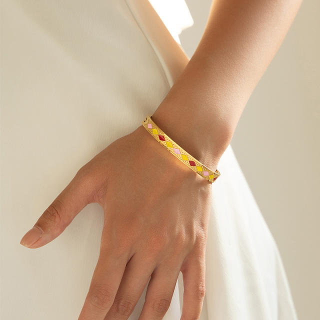 Vintage natural stone turquoise stone inlaid stainless steel bangle bracelet